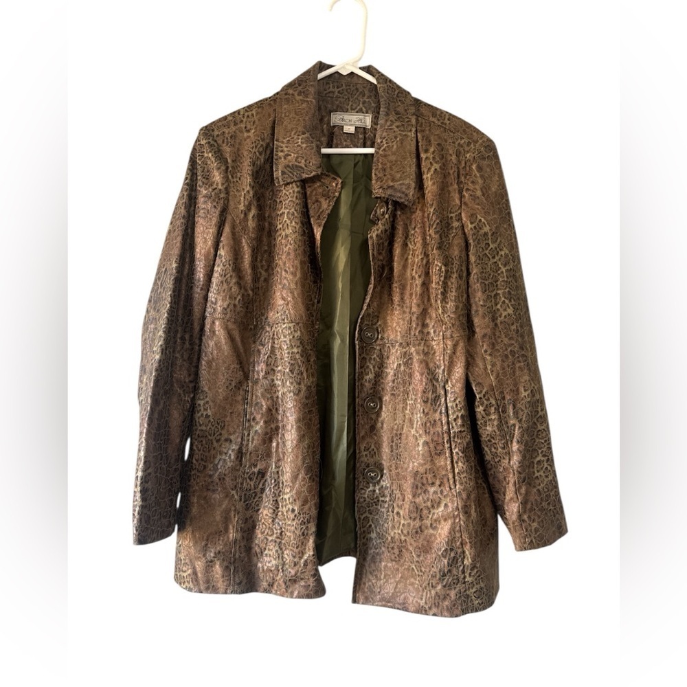 Vintage 90’s Y2K  Birch Hill Brown Animal Print burnout Women's Jacket medium - Picture 2 of 12